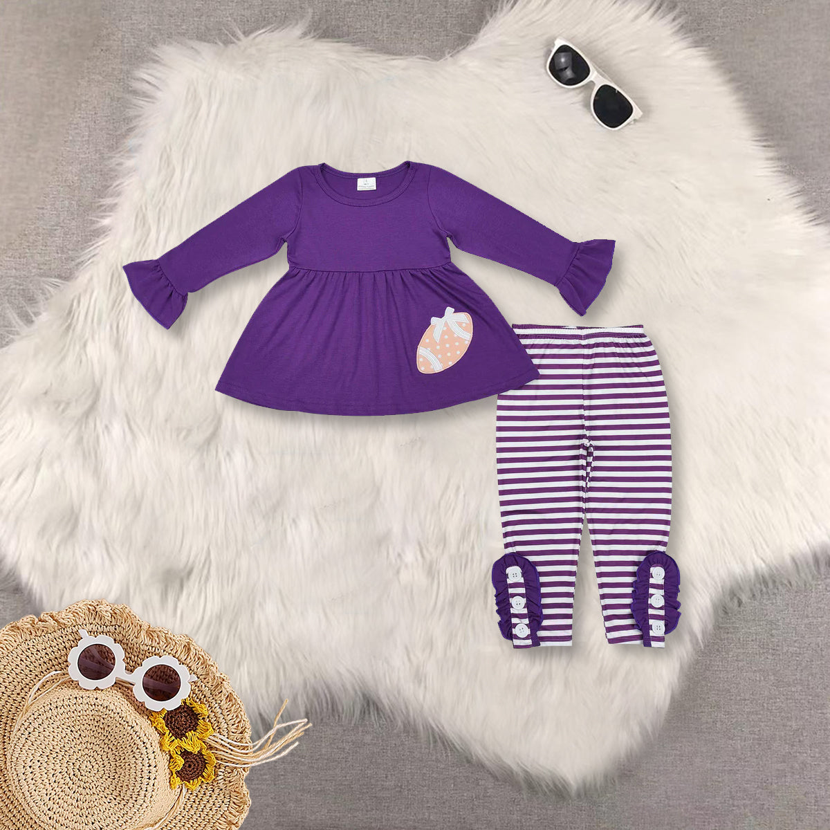 RTS NO MOQ Sibling Baby girl clothes embroidery rugby Long Sleeve Pants Sets