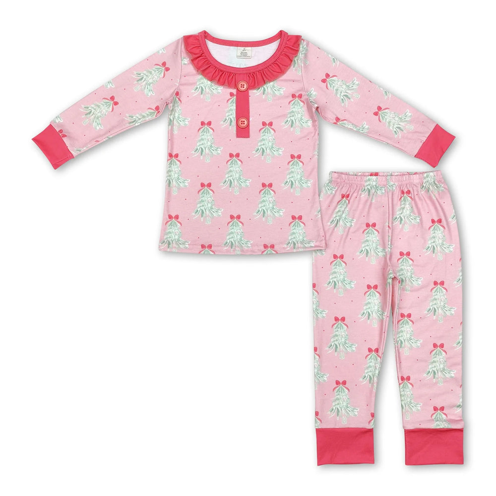 RTS NO MOQ Sibling milk silk Baby Girls Christmas Print Red Short Sleeve Tee And Long Pants Two Piece Bamboo Fiber Pajamas Clothes Set