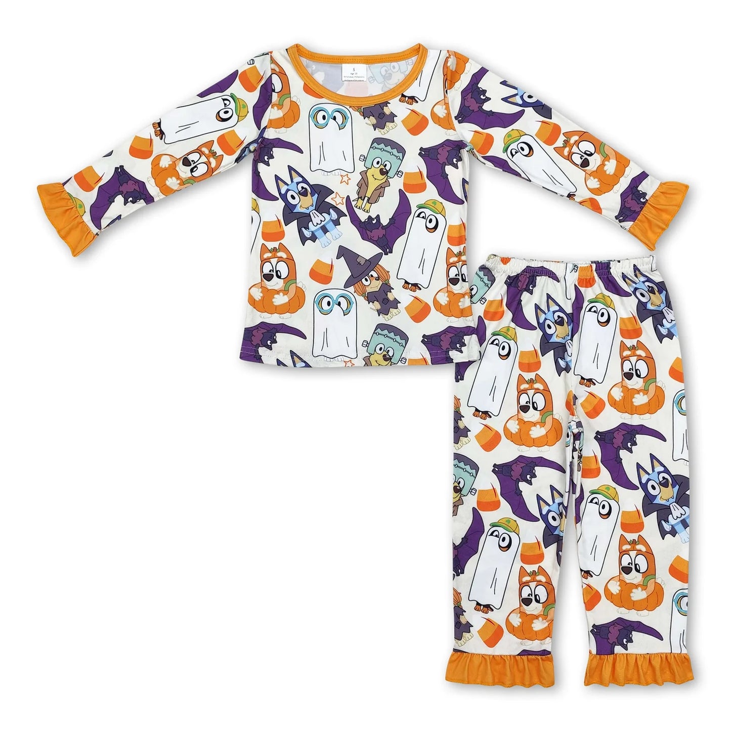 RTS NO MOQ Sibling milk silk Baby Girls Cute Pumpkin Printed Pocket Top Long Pants Pajamas Set