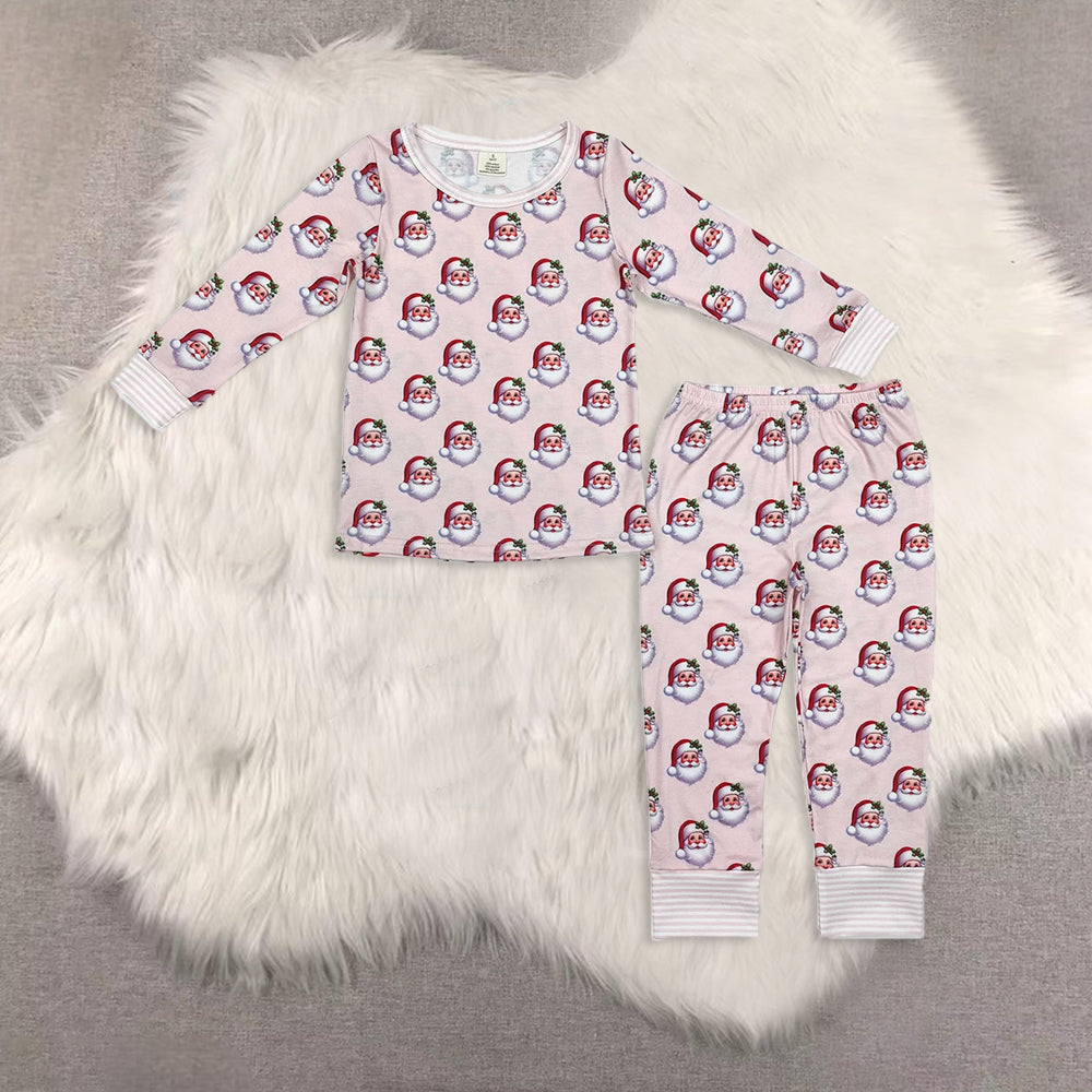 RTS NO MOQ Sibling Baby Girls boys modal Christmas Santa Claus Long Sleeve Pants Set