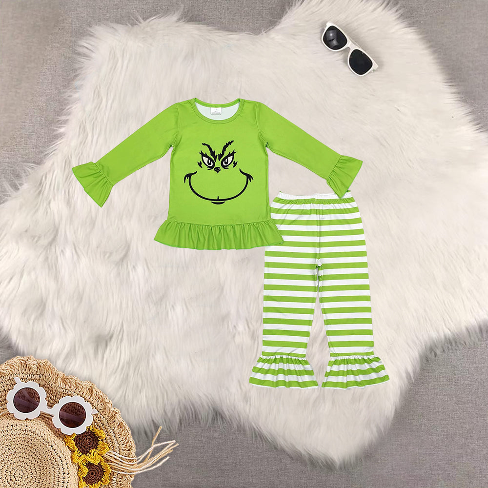 RTS NO MOQ sibling baby girls clothes Christmas green long sleeve Clothes Sets