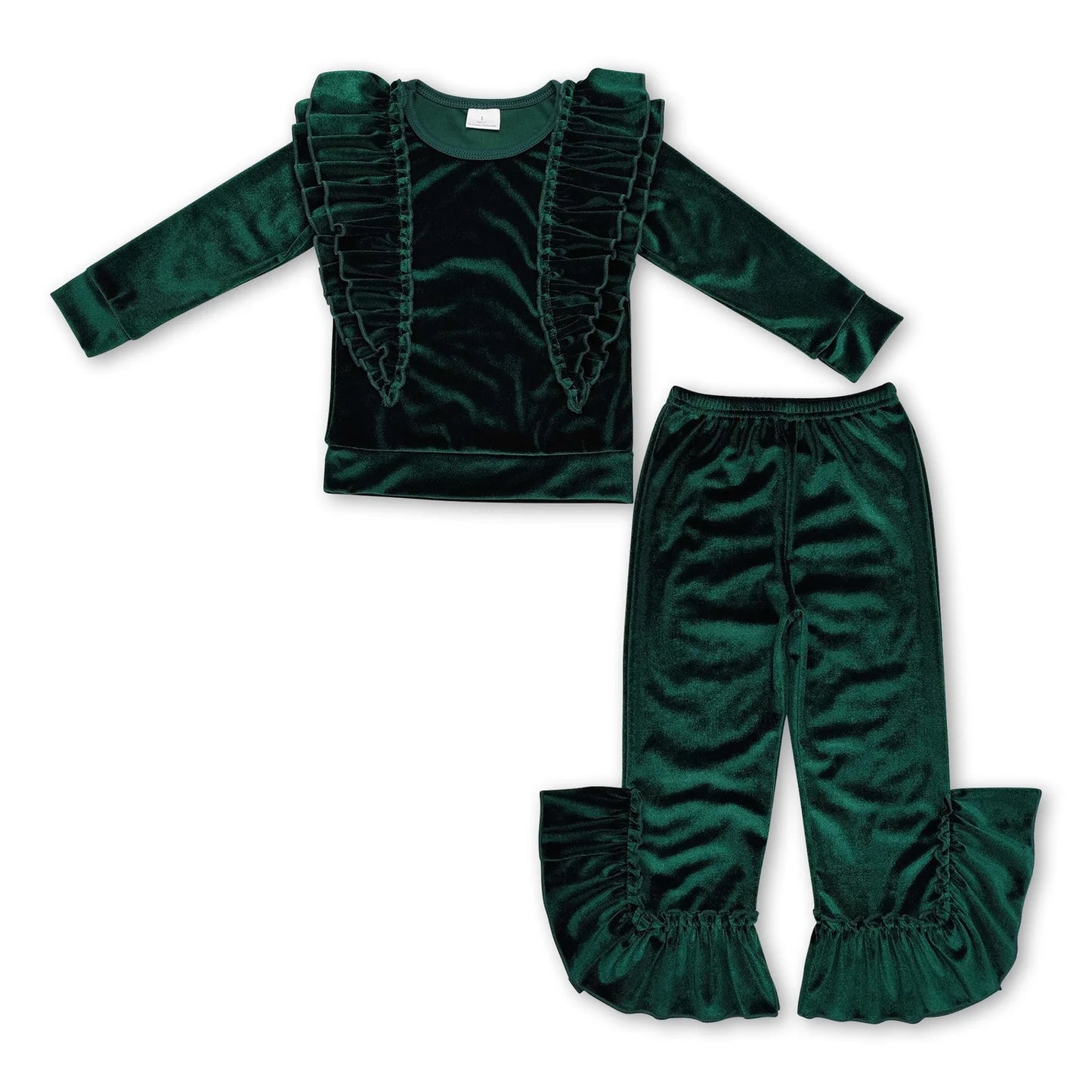 RTS NO MOQ Sibling cotton Baby Girls Solid Color Ruffle Long Sleeve Tee Top Velvet Flared Bell Pants Set