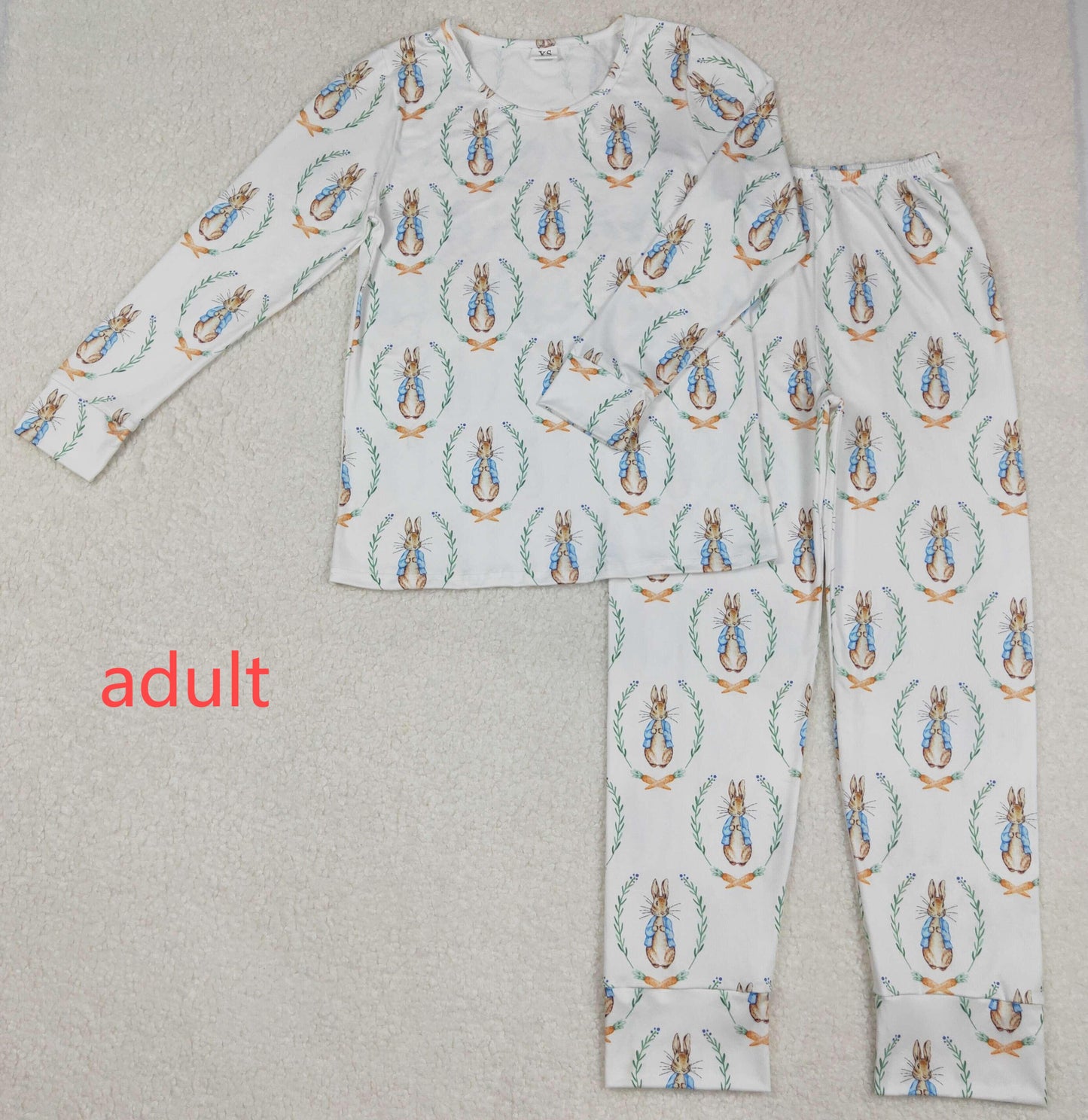 RTS NO MOQ(In Stock) Adult female Easter bunny white long-sleeved long pants pajama set