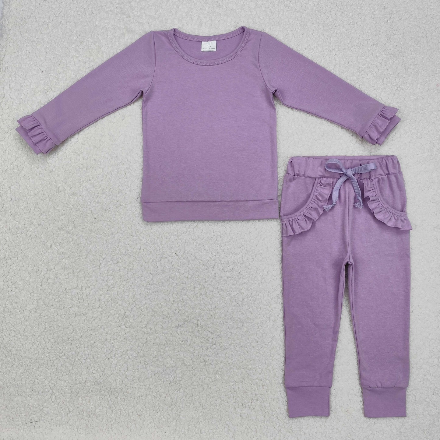 RTS NO MOQ Baby Girls Boys Solid color cotton long sleeve Pants Clothes Sets