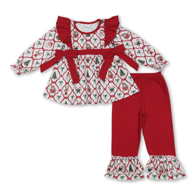 RTS Sibling Baby Girls Christmas Santa Red Green Bows Dresses Outfits
