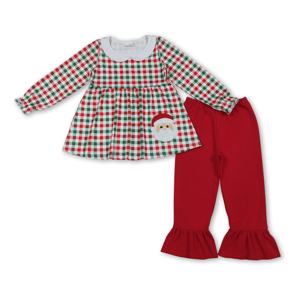 RTS NO MOQ Sibling milk silk Baby Girls Cute Tree Bow Tunic Ruffle Pants Holiday Set