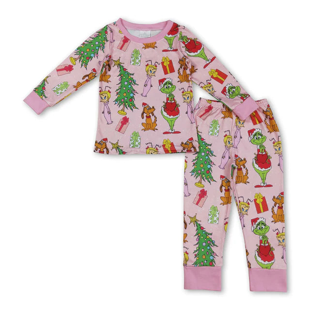 RTS NO MOQ Sibling milk silk Baby Girls Boots Holly Top And Pants Christmas Pajamas Sets