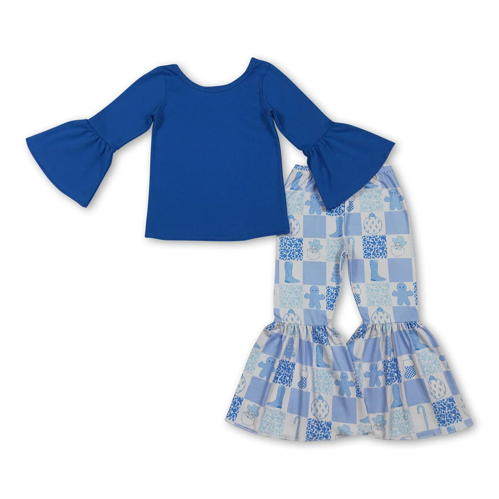 RTS NO MOQ Sibling milk silk Baby Girls Long Sleeve Christmas Tree Print Tunic Top And Ruffle Hem Pants Christmas Clothes Set