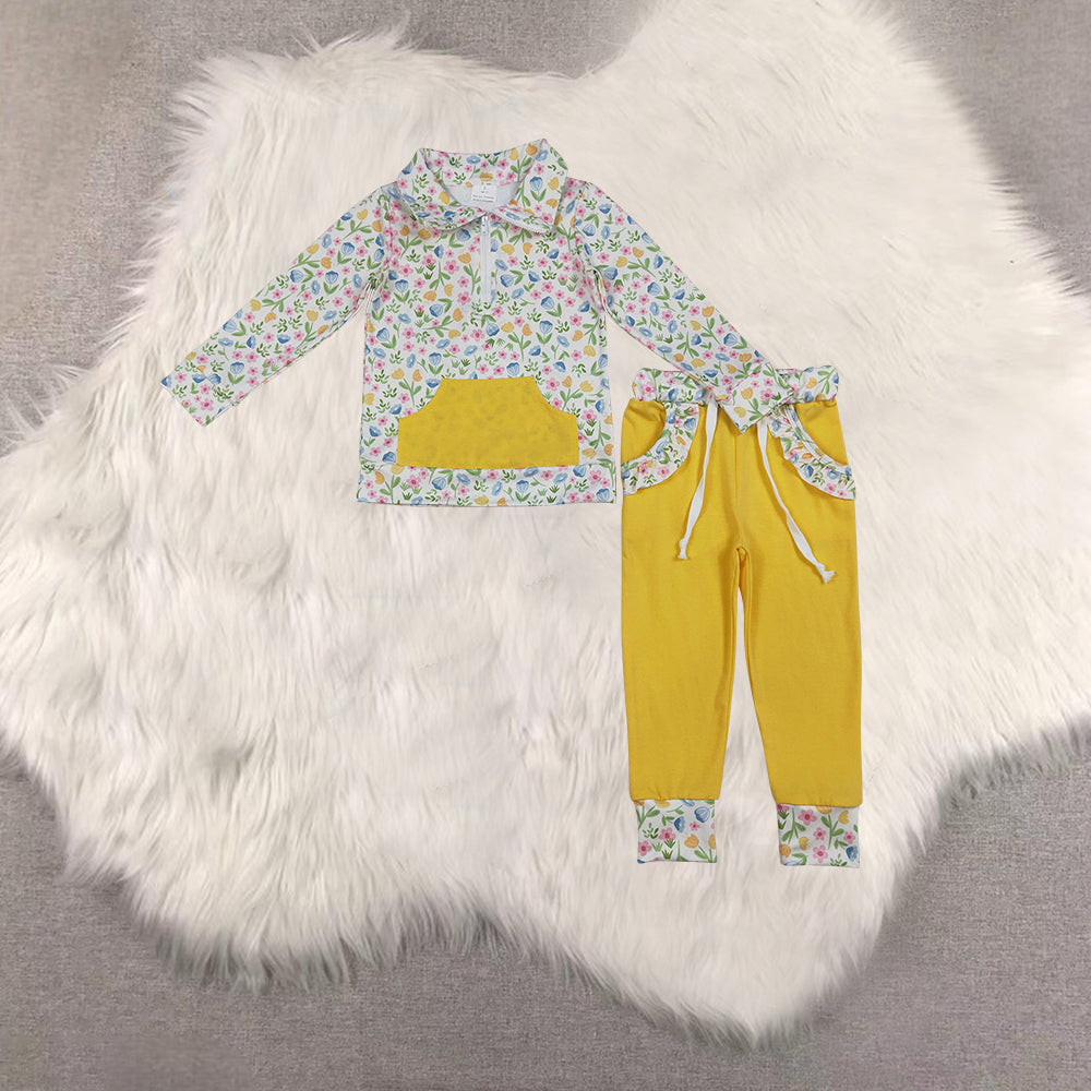 RTS NO MOQ Sibling baby girls clothes floral long sleeve pants sets