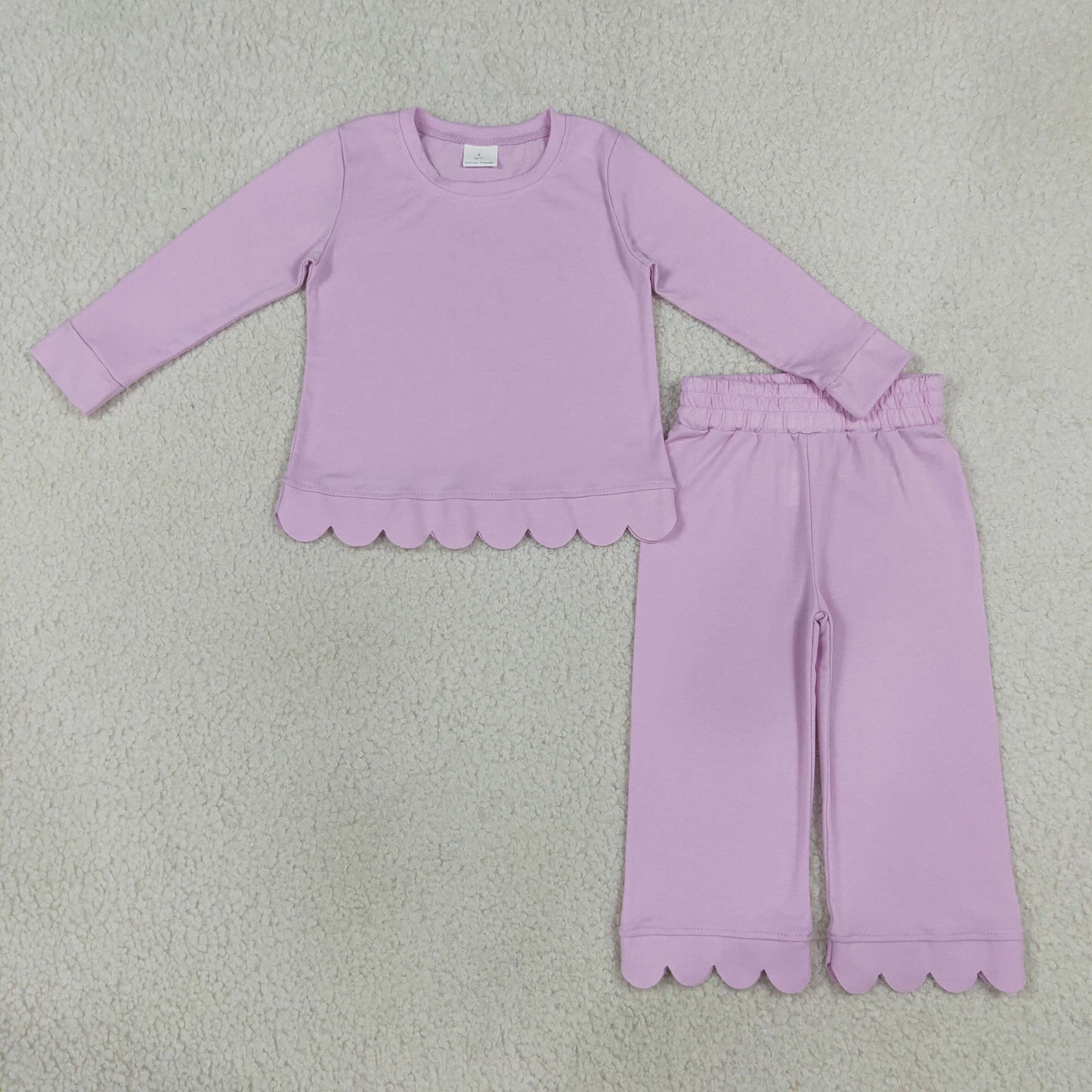 NEW RTS NO MOQ cotton GLP3289 Baby Girls Lavender Long Sleeve Top Pants Scallop Pajamas Clothes Sets