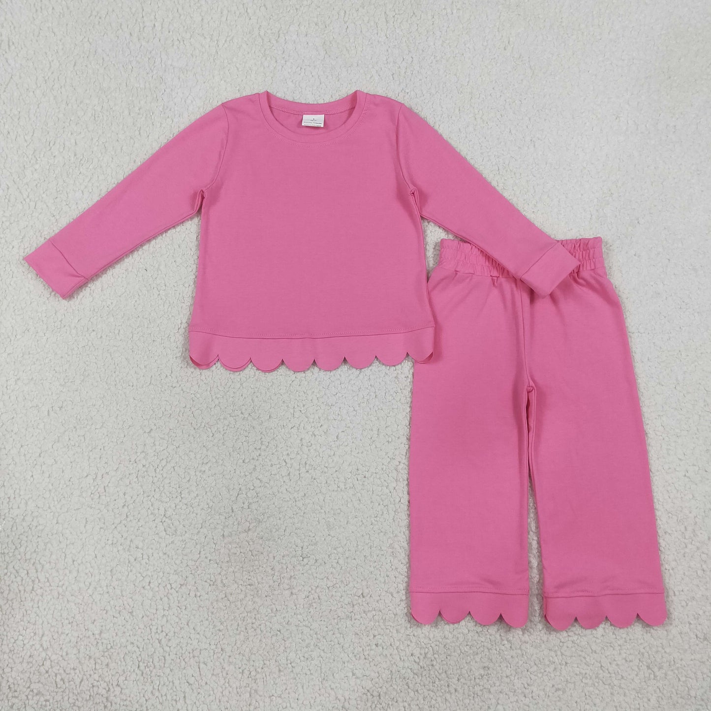 NEW RTS NO MOQ milk silk GLP3294 Baby Girls Pink Long Sleeve Top Pants Scallop Pajamas Clothes Sets