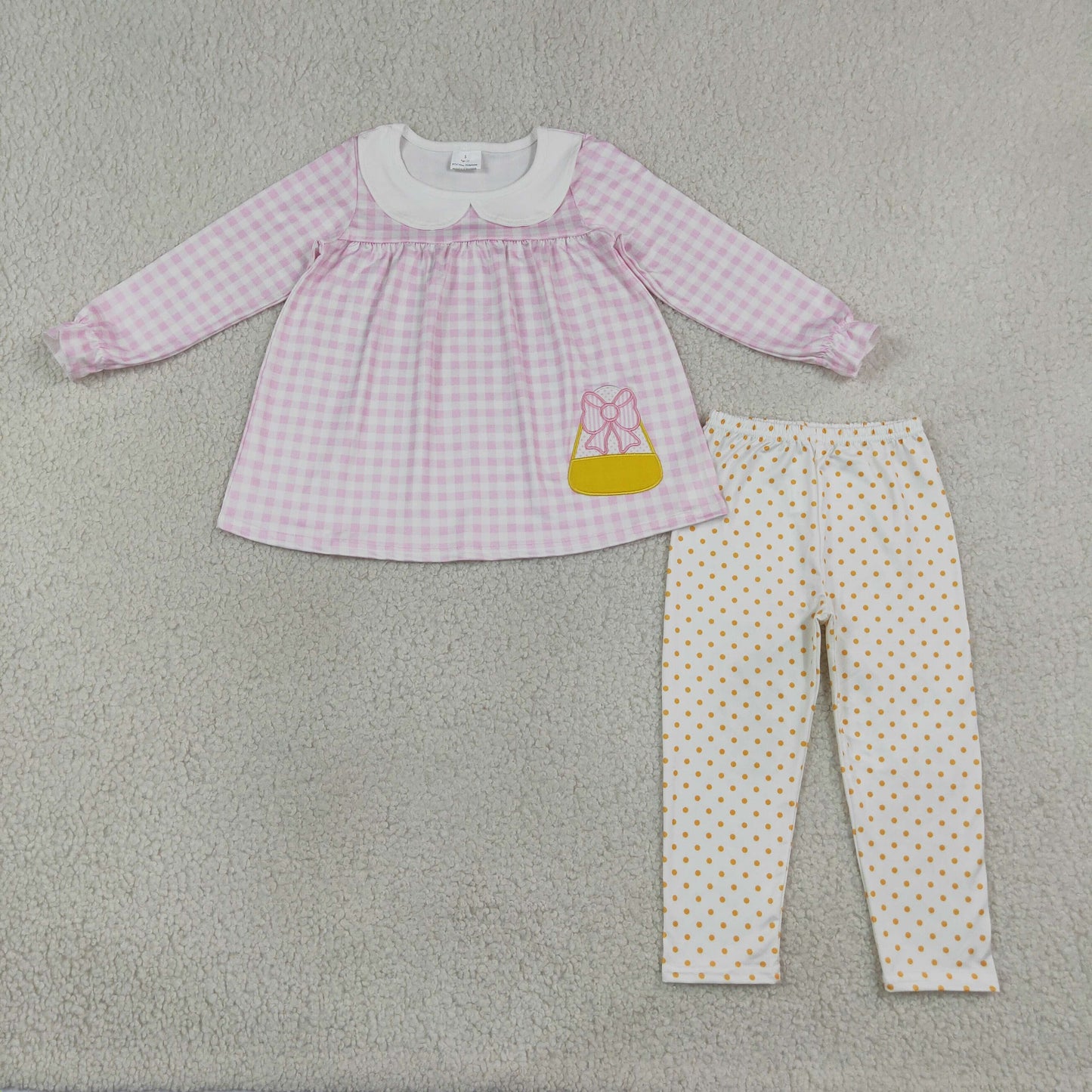 RTS NO MOQ Sibling milk silk Embroidery Baby Girls Long Sleeve Tunic Leggings Halloween Clothes Set