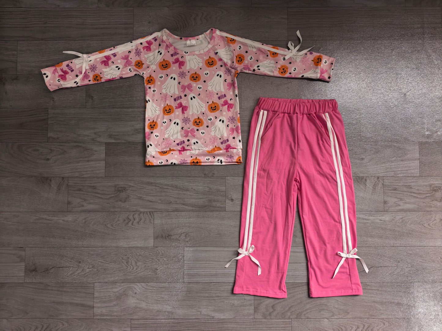 (Sample) No moq GLP3356 Baby Girls Ghost Pumpkin Pocket Long Sleeve Top Pants Outfit