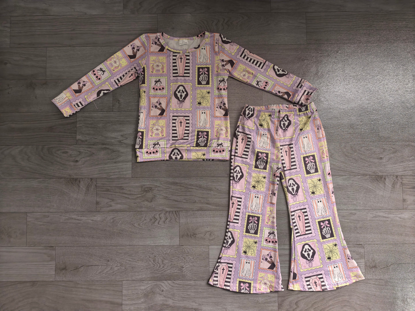 (Sample) No moq GLP3402 Baby Girls Cute Ghost Halloween Shirt Top Pant Clothes Set