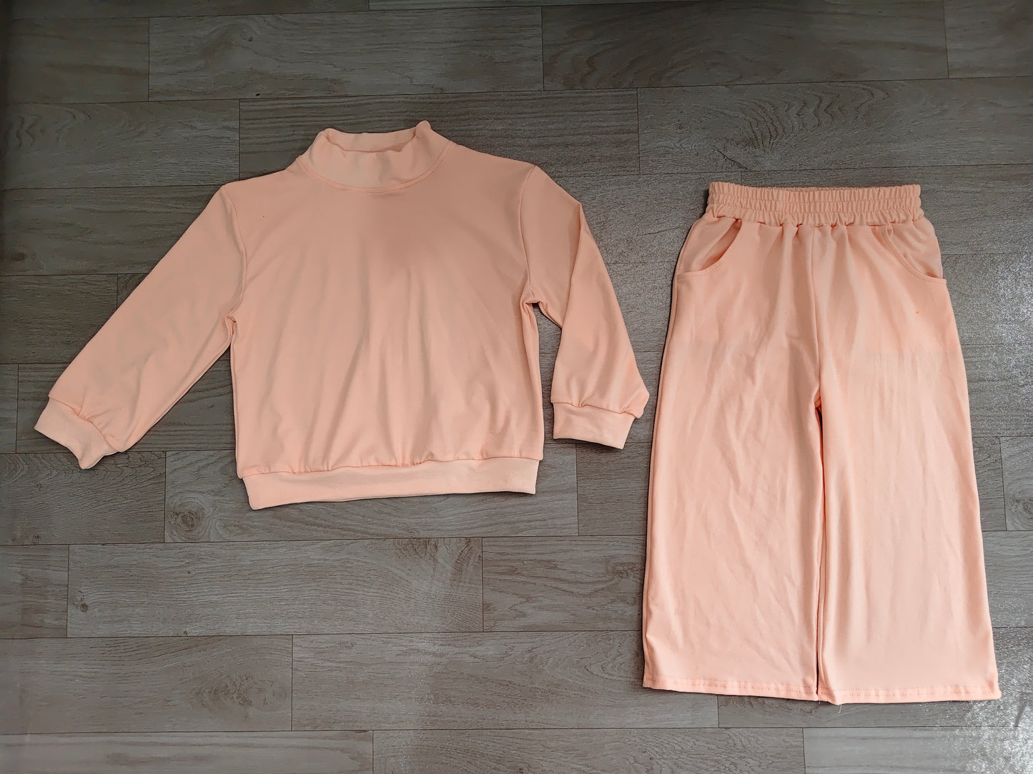 (Sample) No moq cotton GLP3410 Baby Girls Light Pink Pocket Long Sleeve Top Flare Pants Sleepwear Set