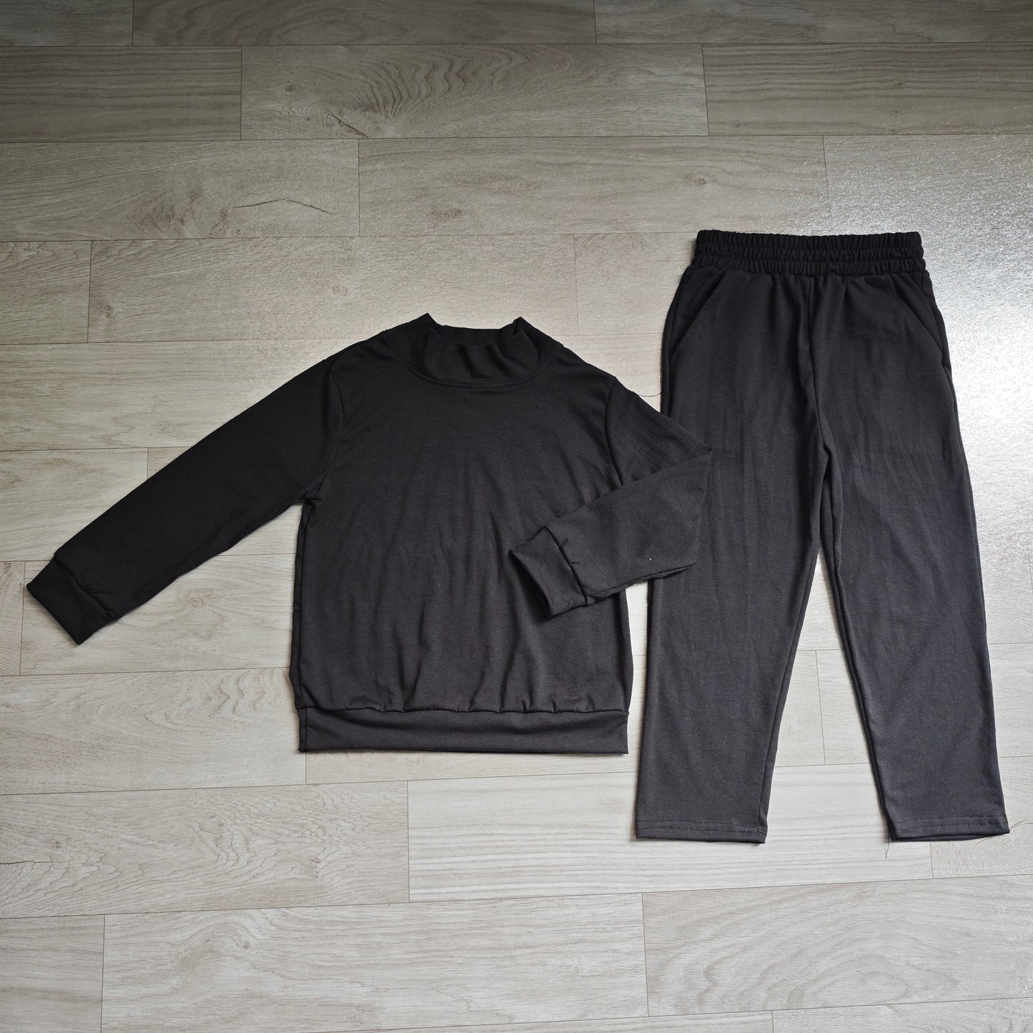 (Sample) No moq cotton GLP3411 Baby Girls Black Pocket Long Sleeve Top Flare Pants Sleepwear Set