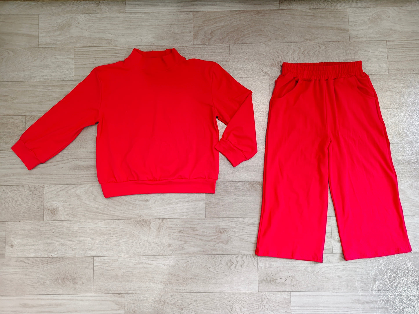 (Sample) No moq cotton GLP3412 Baby Girls Red Pocket Long Sleeve Top Flare Pants Sleepwear Set