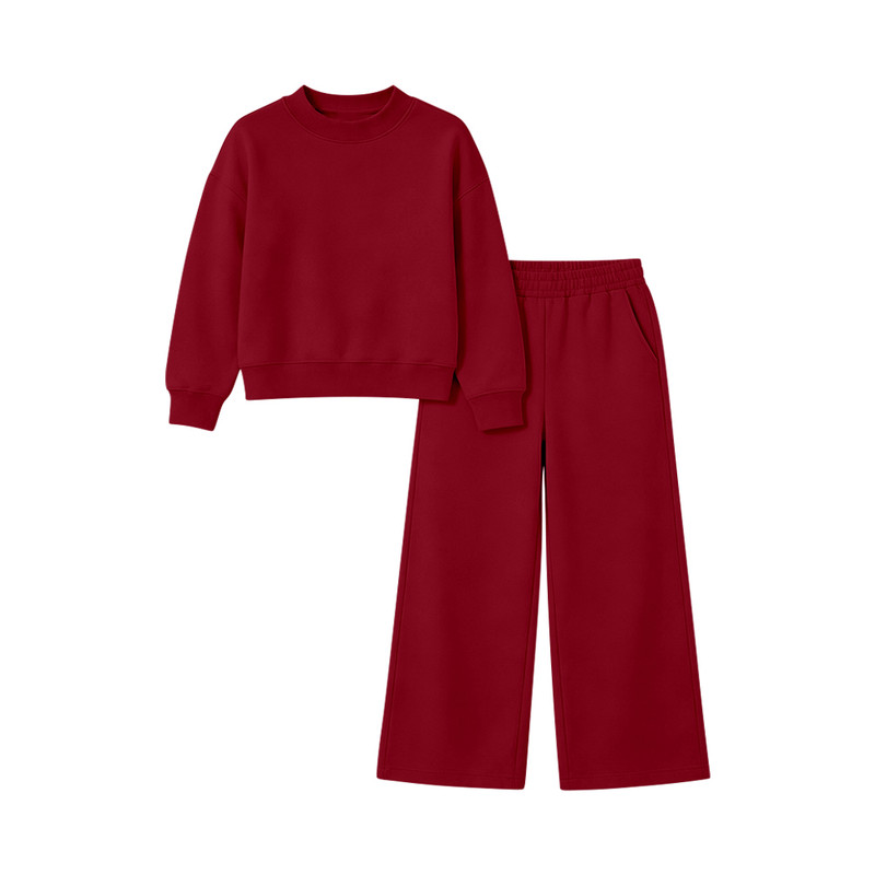(Preorder new) No moq GLP3413 Baby Girls Maroon Pocket Long Sleeve Top Flare Pants Sleepwear Set