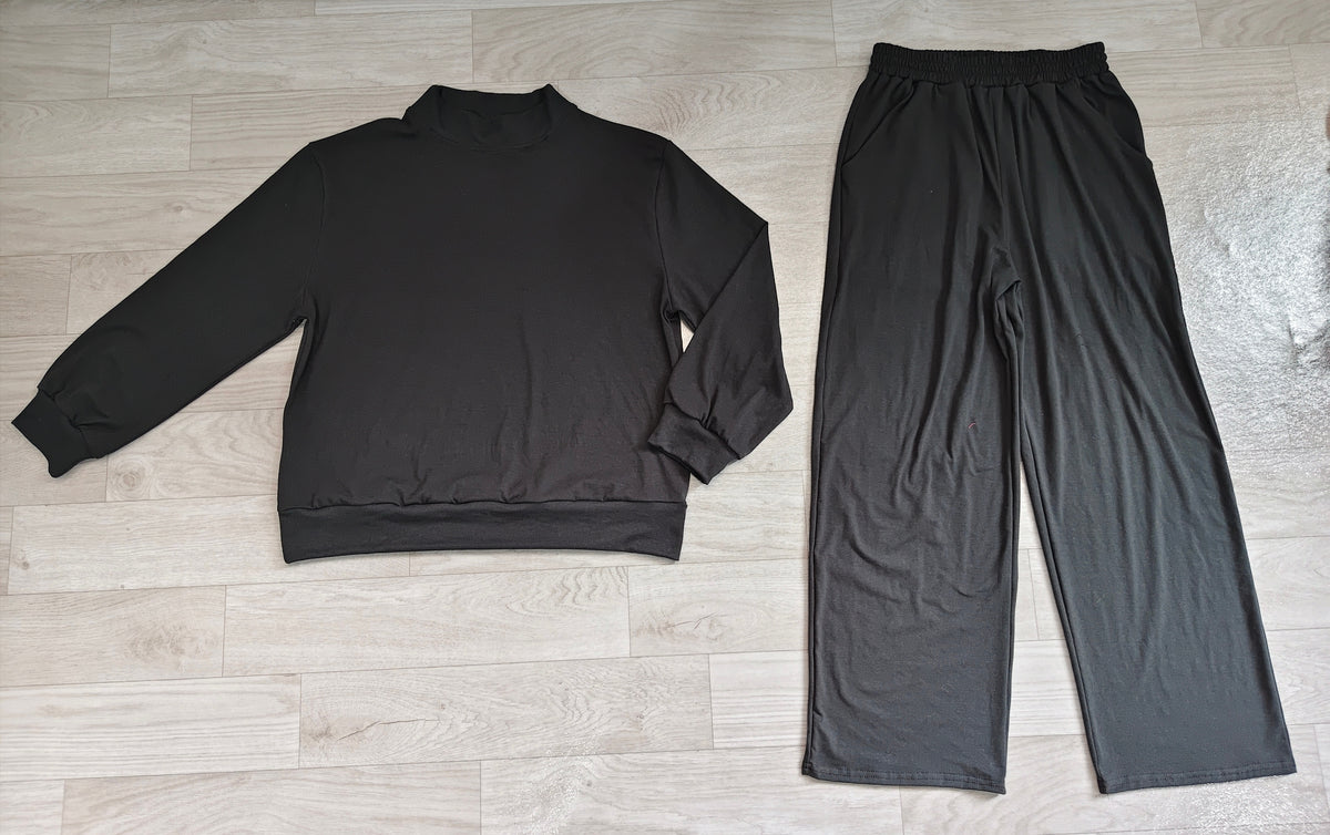 (Sample) No moq cotton GLP3416 Adult Women Black Long Sleeve Top And Flare Pant Fall Pajamas Set