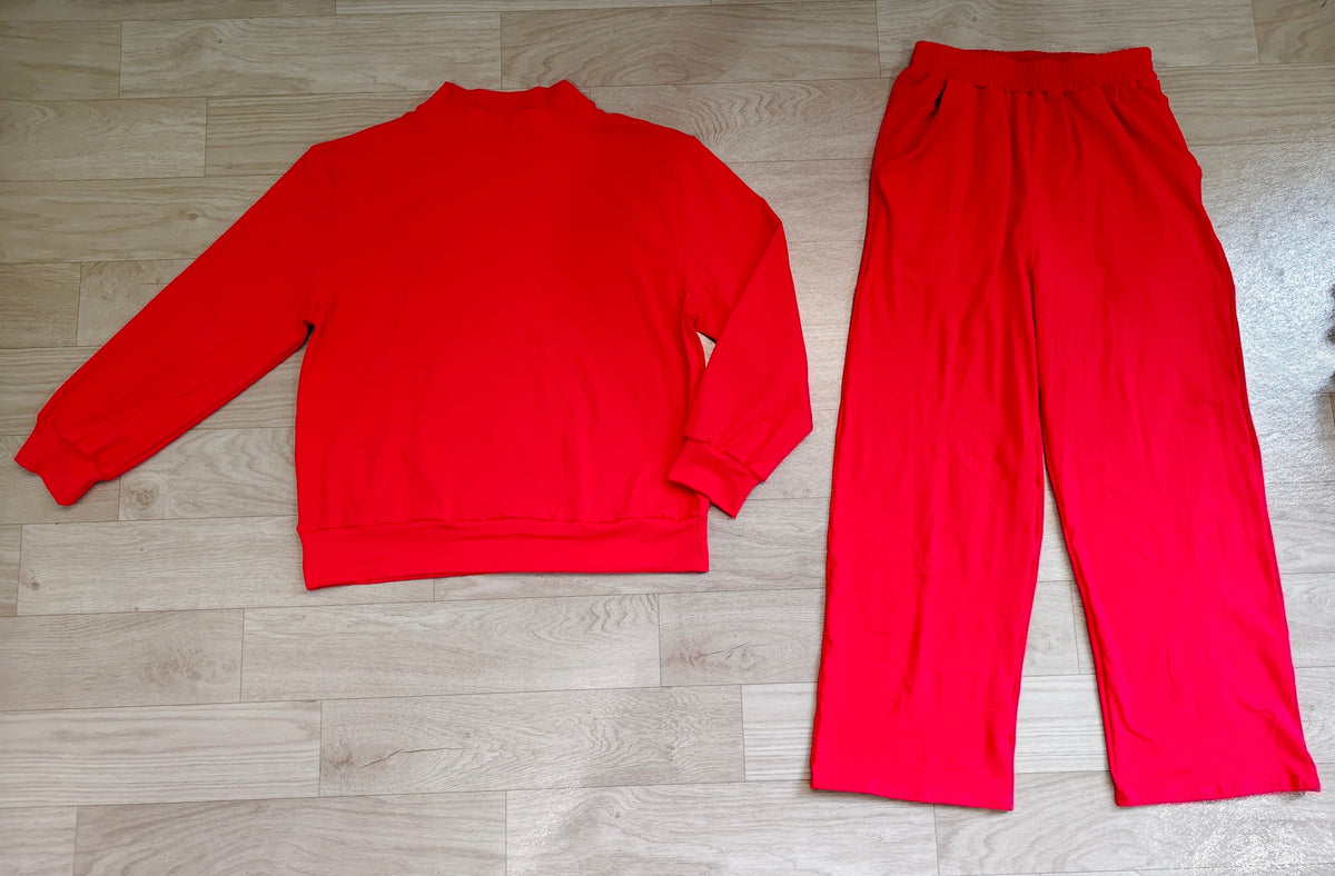 (Sample) No moq cotton GLP3417 Adult Women Red Long Sleeve Top And Flare Pant Fall Pajamas Set