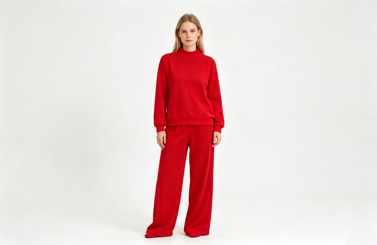 (Sample) No moq cotton GLP3418 Adult Women Maroon Long Sleeve Top And Flare Pant Fall Pajamas Set