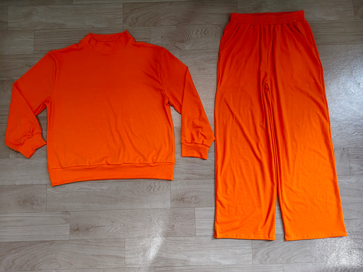 (Sample) No moq cotton GLP3419 Adult Women Orange Long Sleeve Top And Flare Pant Fall Pajamas Set