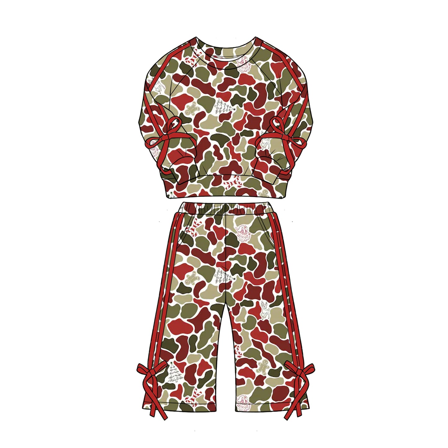 (Preorder new) No moq Baby Red Camouflage Long Sleeve Pants Sets Dress Matching Zip Up Long Sleeve Sweater