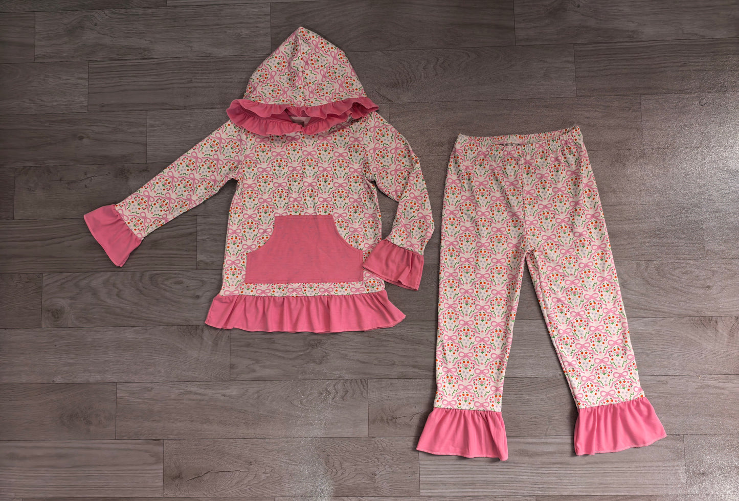 (Sample) No moq milk silk GLP3520 Baby Girls Bows Flowers Pocket Ruffle Hoodie Pants Clothes Sets