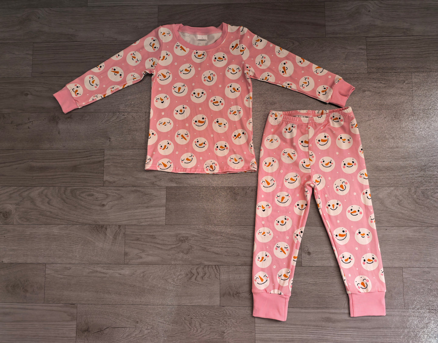 (Sample) No moq milk silk GLP3543 Baby Girls Pink Snowman Print Long Sleeve Top Matching Full Length Pants Christmas Pajamas Loungewear Set