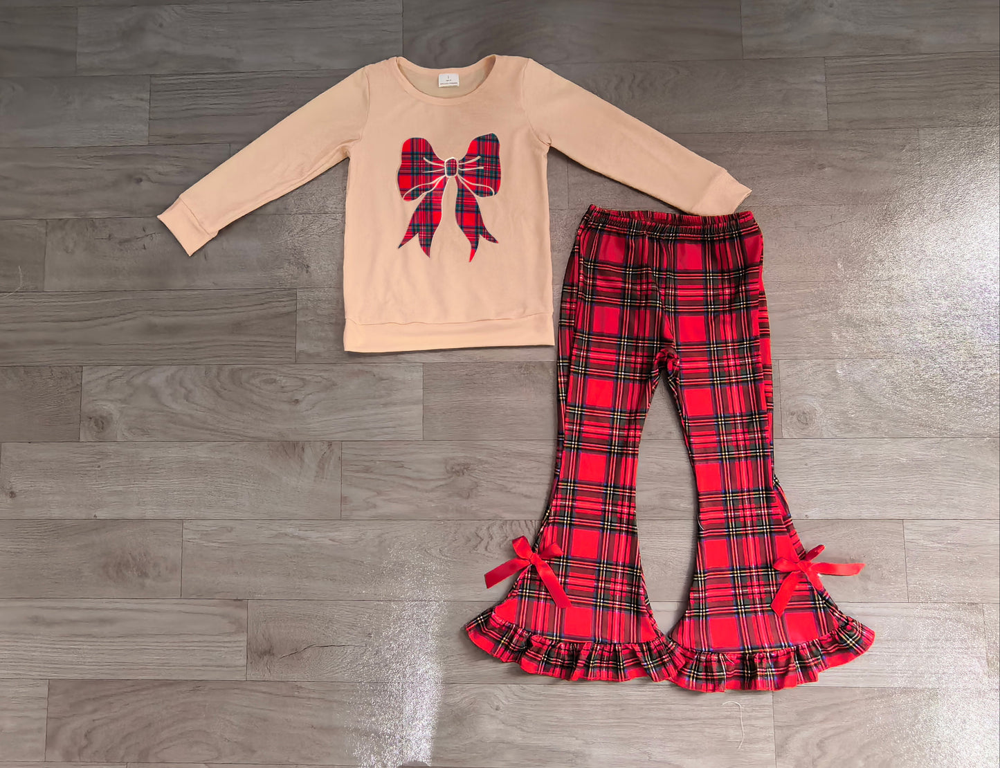 (Sample) No moq milk silk GLP3547 Embroidery Checked Bows Baby Girls Top Ruffle Pant Christmas Clothes Sets