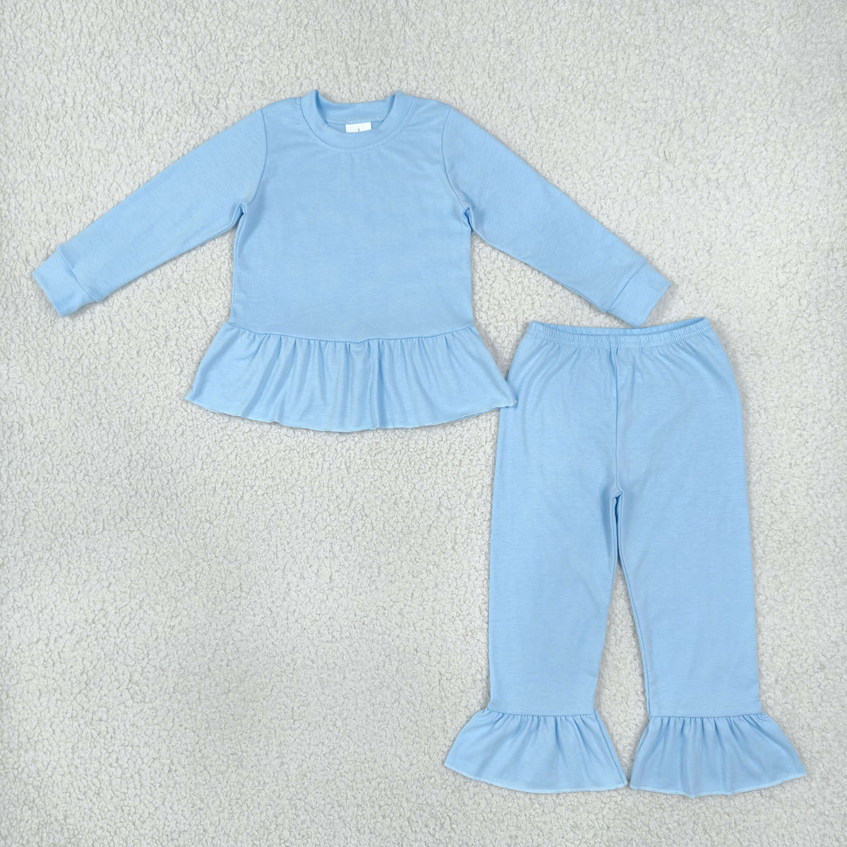 NEW RTS NO MOQ cotton GLP3748 Baby Girls Light Blue Long Sleeve Tunic Ruffle Pant Casual Set