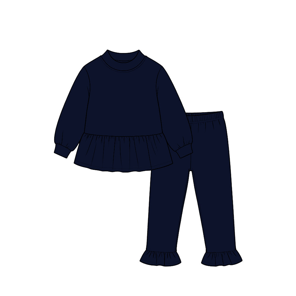 (Preorder new) No moq cotton Baby Girls Solid Long Sleeve Tunic Ruffle Pant Clothes Set Casual Outfit
