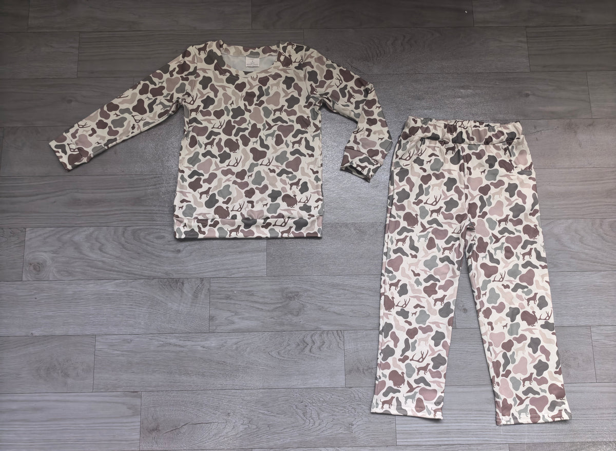 (Sample) No moq milk silk GLP3779 Baby Girls Ducks Camo Long Sleeve Top Pockets Pant Clothes Sets
