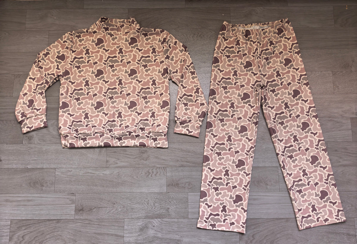 (Sample) No moq milk silk GLP3820 High Neck Adult Women Khaki Camo Choker Top Flare Pant Clothes Sets Casual Daily Wear