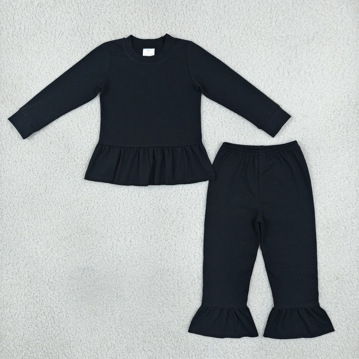 NEW RTS NO MOQ cotton GLP3885 Baby Girls Black Long Sleeve Tunic Ruffle Pant Set