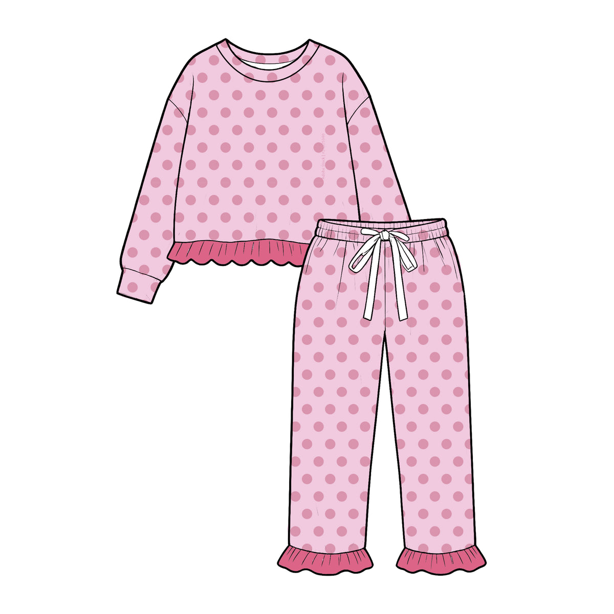 (Preorder new) No moq GLP4092 Baby Girls Pink Polka Dots Top Elastic Waist Ruffle Pant Daily Outfit