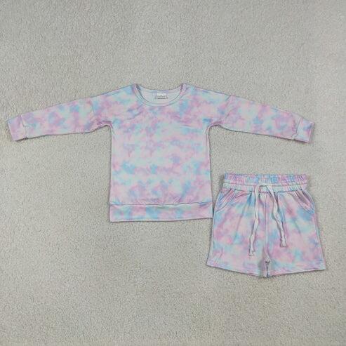 RTS NO MOQ Sibling Baby Girls Long Sleeve Pink Camouflage Print Top with Pockets Short Outfit Set for Little Ones
