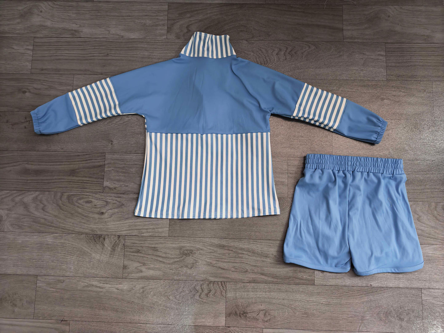 (Sample) No moq yoga fabric GLS0111(GT1720+SS0954) Baby Girls Hot Blue Stripe Zip Pullovers Shorts Yoga Active Clothes Sets