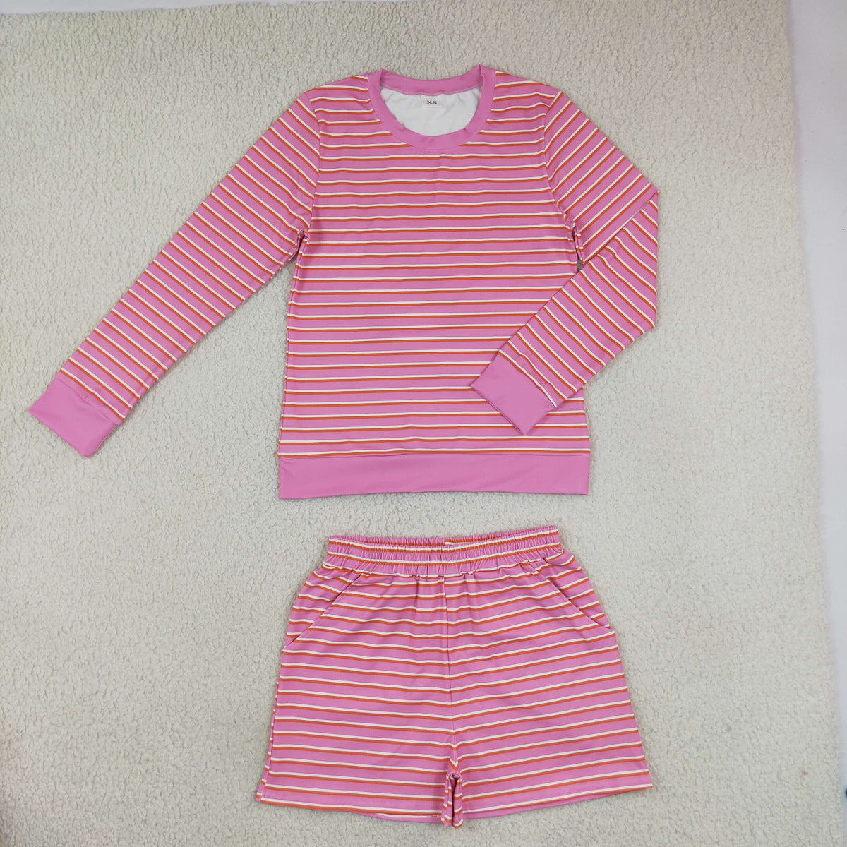 NEW RTS NO MOQ yoga fabric GLS0139 Yoga Adult Women Pink Stripe Shirt Top Short Yoga Set
