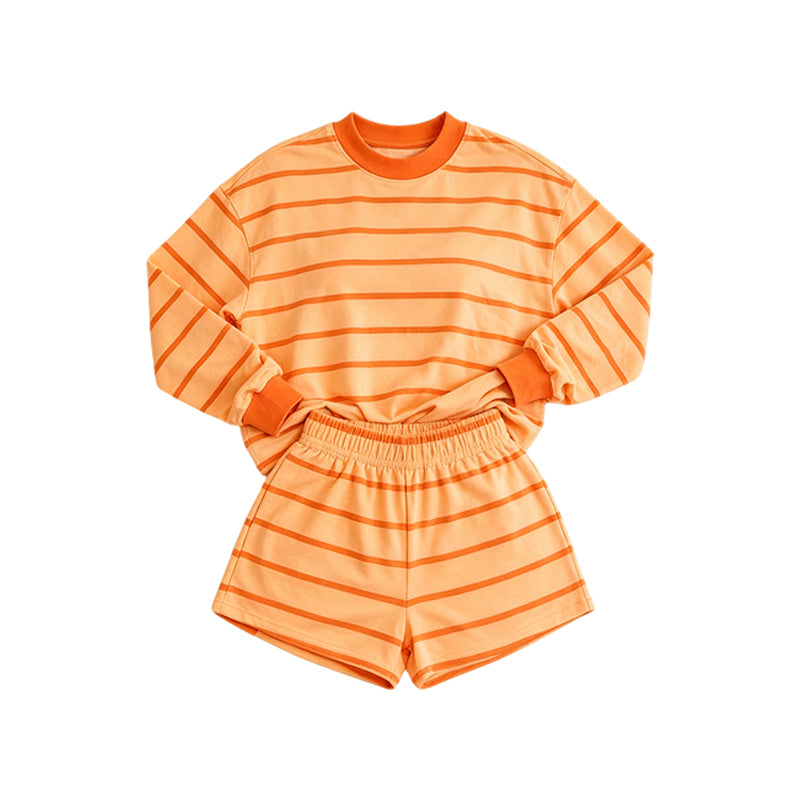 (Preorder new) No moq Yoga Kids And Adult Orange Striped Shirt Top And Short Yoga Active Set
