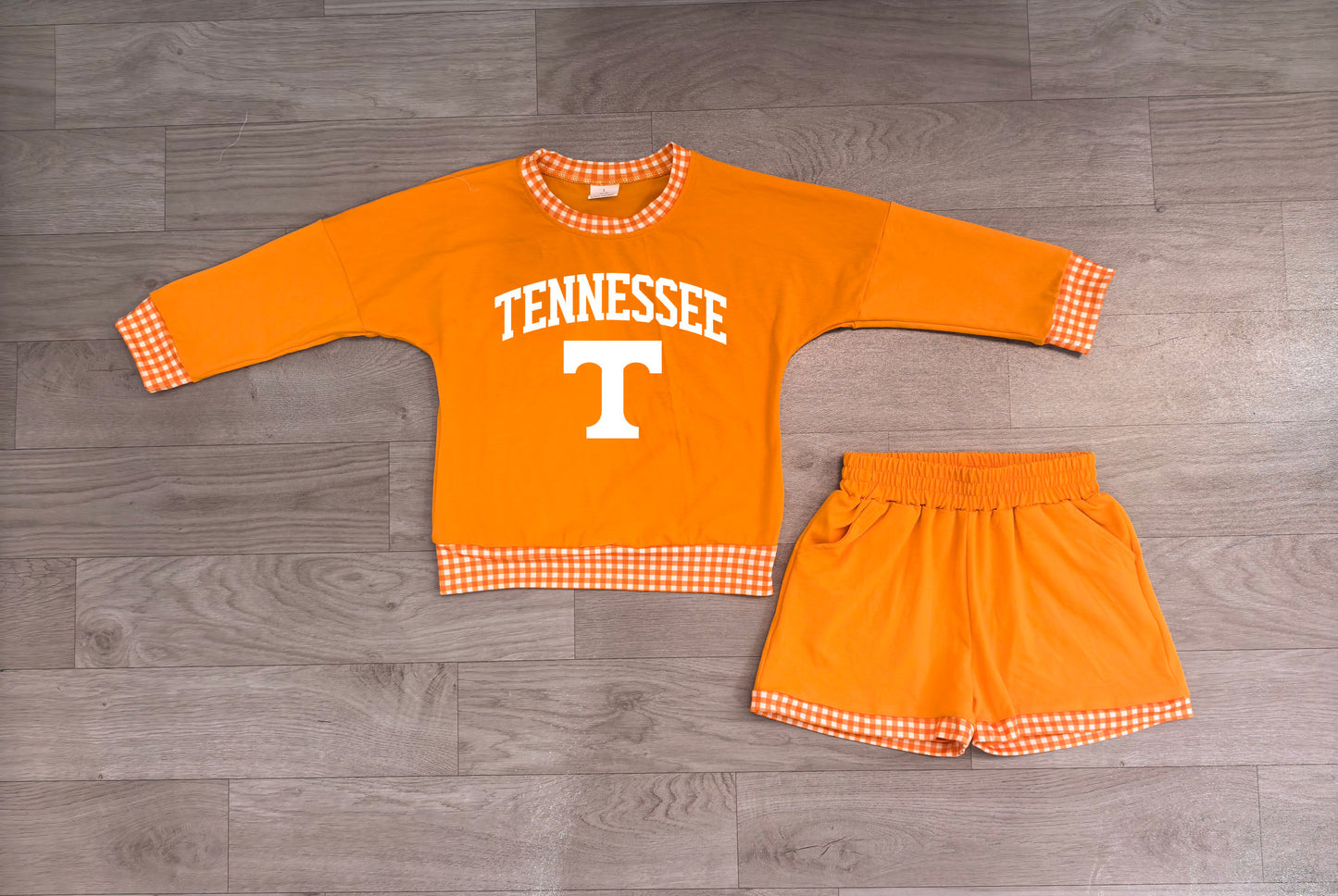 (Sample) No moq Vinyl GLS0163 Baby Boys Vinyl Tennessee Long Sleeve Top Short Team Clothes Set