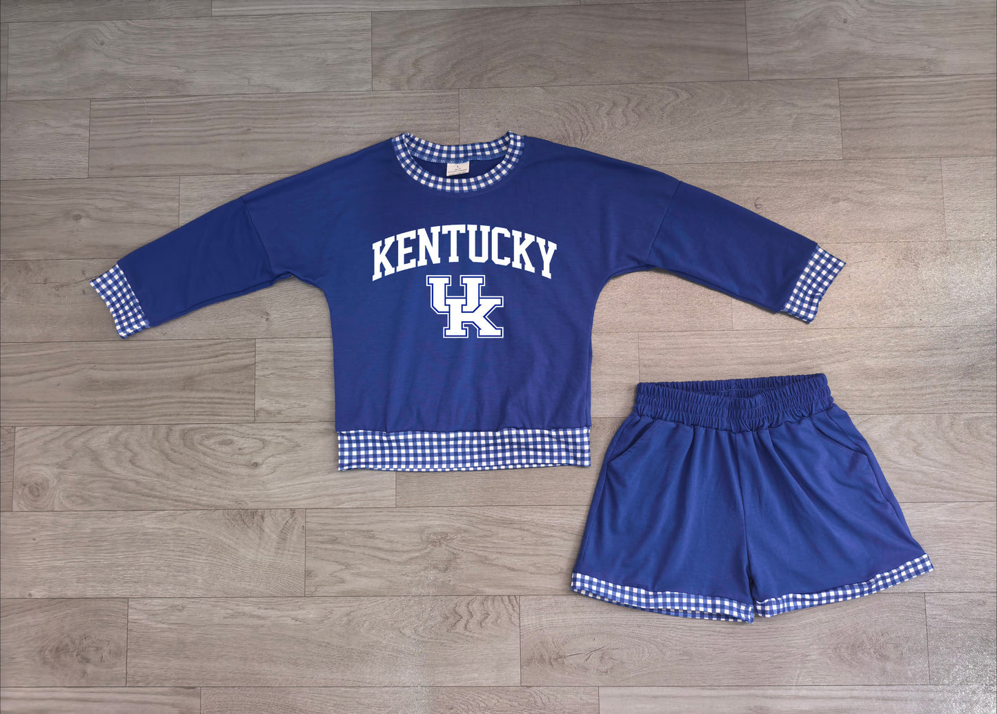 (Sample) No moq Vinyl GLS0164 Baby Girls Vinyl Kentucky Long Sleeve Top Short Team Clothes Set