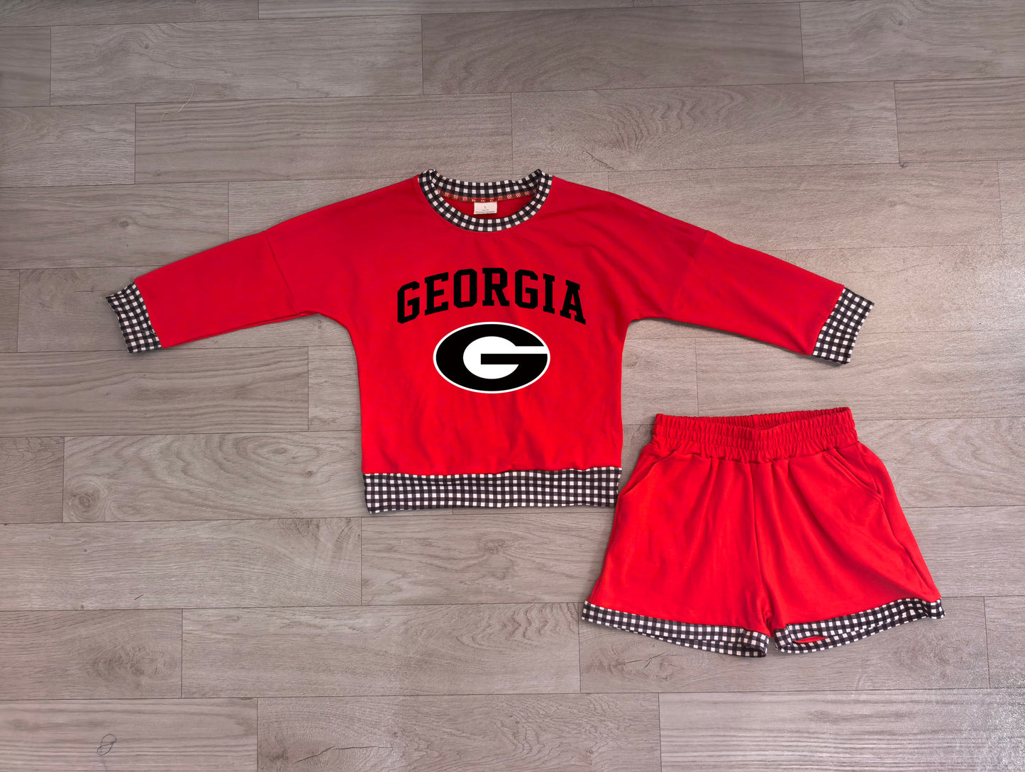(Sample) No moq Vinyl GLS0168 Baby Boys Vinyl Georgia Long Sleeve Top Short Team Clothes Set