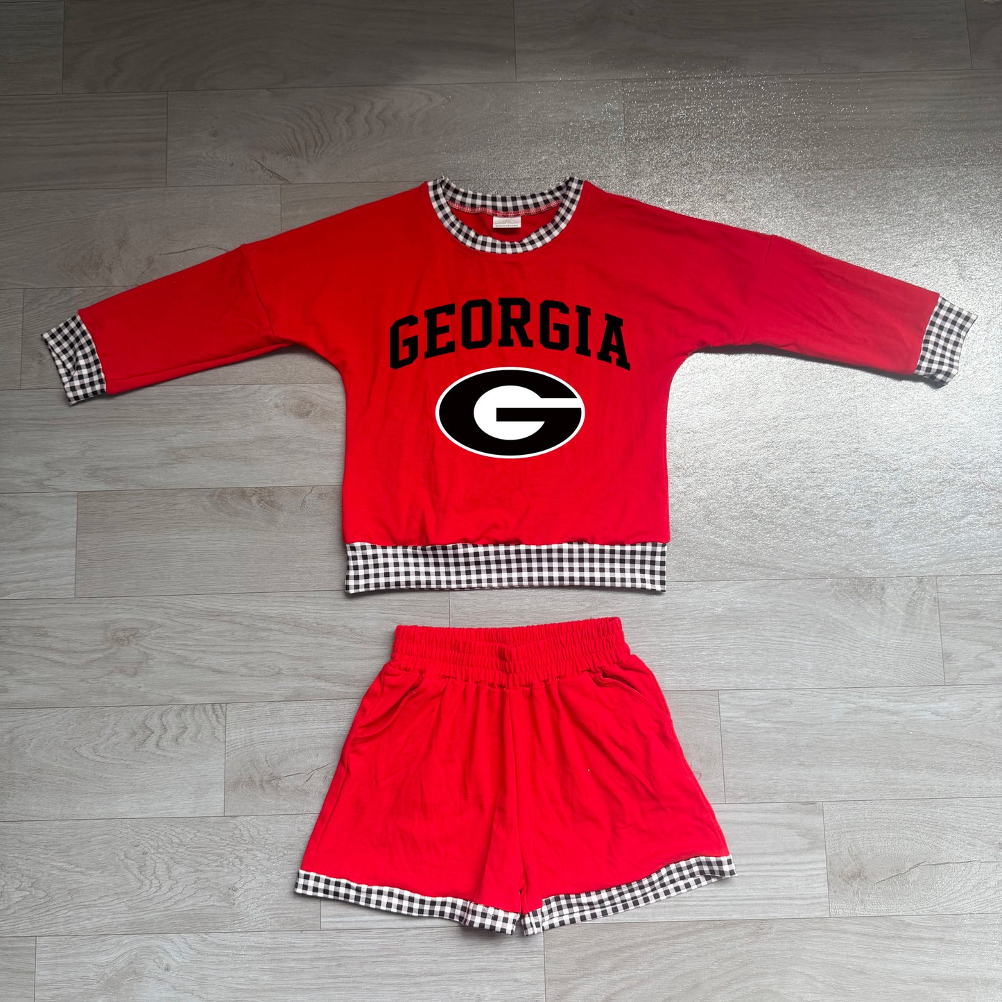 (Sample) No moq milk silk GLS0168 Baby Boys Red Long Sleeve Top Short Team Casual Outfit