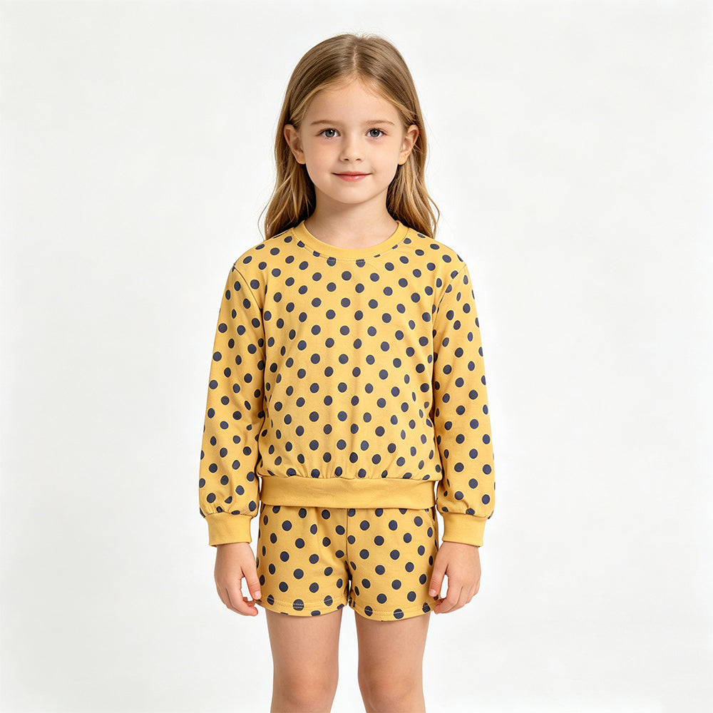 (Sample) No moq milk silk GLS0205 Baby Girls Long Sleeve Polka Dots Top Pockets Short Casual Outfit