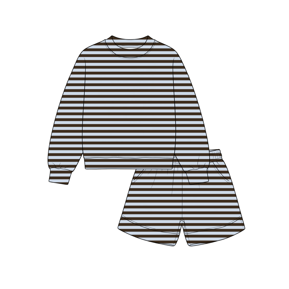 (Preorder new) No moq GLS0273 Baby Girls Navy Striped Long Sleeve Top Pocket Short Pant Casual Set