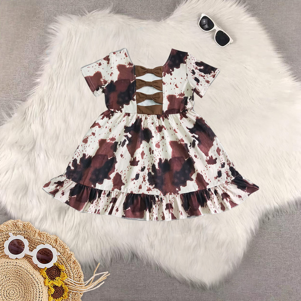 RTS NO MOQ Sibling baby girl clothes cow pattern dress jumpsuit rompers