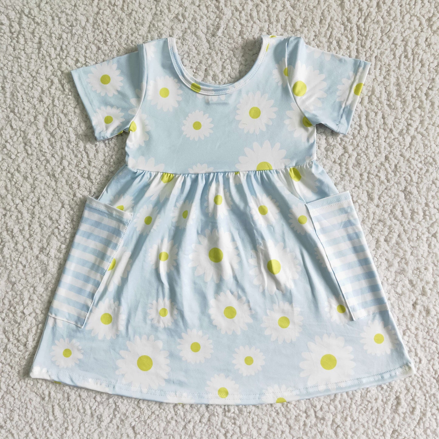 GSD0096 Girls Flower Short Sleeve Pocket Dress