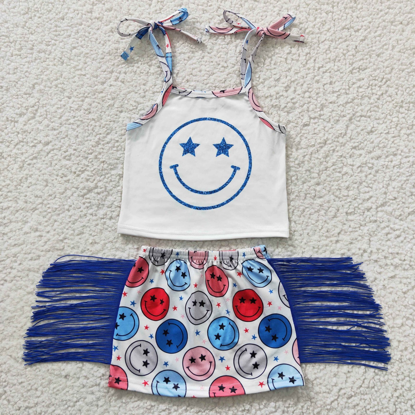 SALES NEW Toddler Girls Cute Smile Face Print Top Skirt Two Piece Set