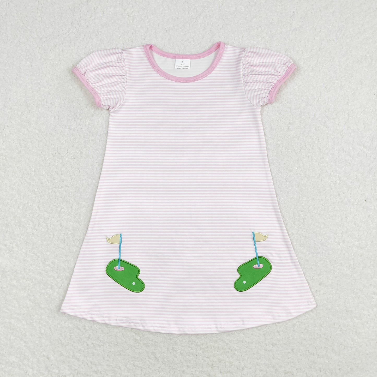 RTS NO MOQ(In Stock) Embroidered golf stripe pink short-sleeved dress
